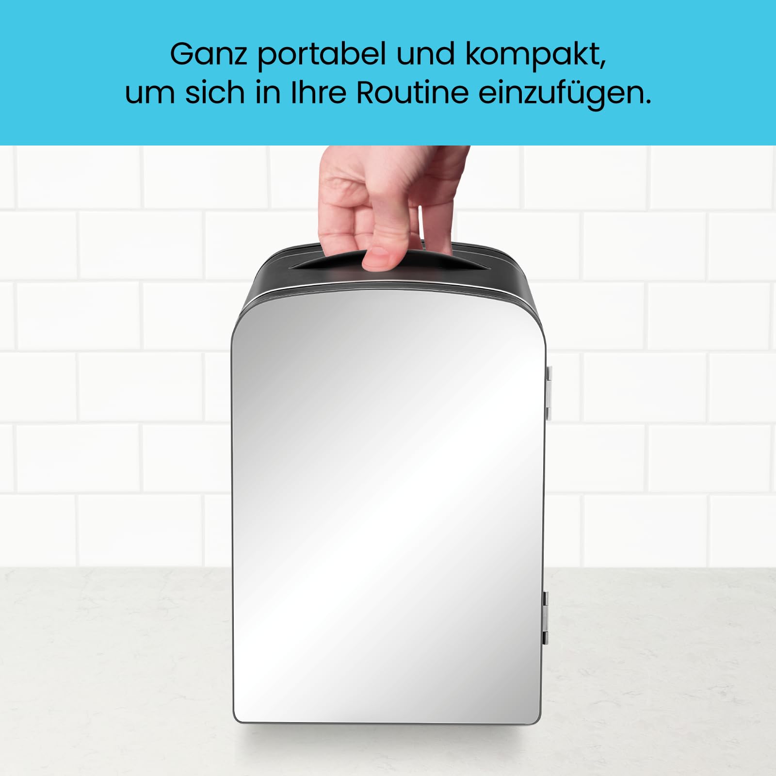 Iceman Verspiegelter 4 Liter Mini-Kühlschrank, Hautpflege, Make-up-Aufbewahrung, Seren und Gesichtsmasken, klein für den Schreibtisch oder auf Reisen, kühlen & heizen, kosmetische Anwendung, Schwarz