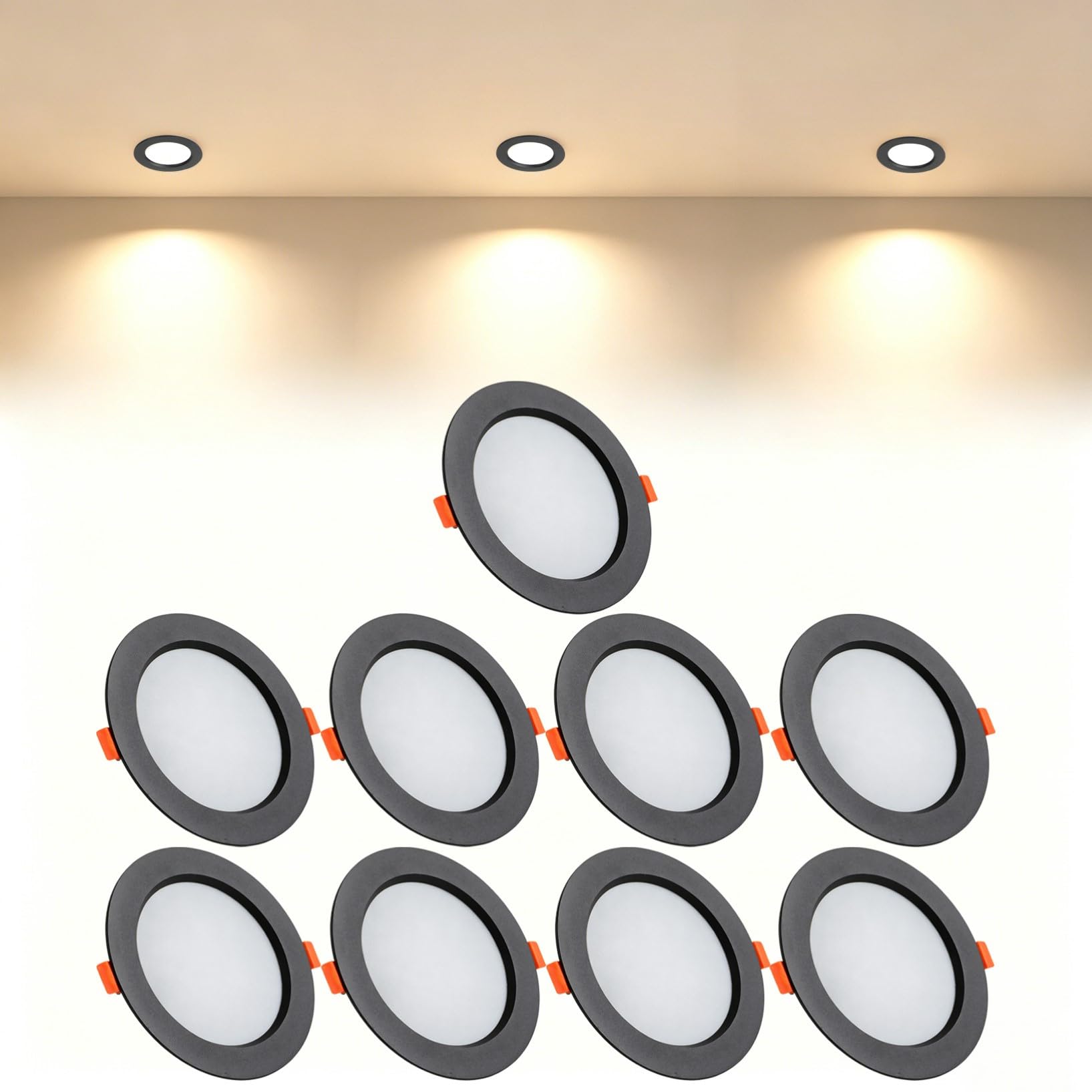 VOGHMOLD 21W Ultra Slim LED Downlight Recessed Ceiling Light 6 inch, 3000K Spot Lights Black Aluminum Trim, Cut Φ160-170mm, AC110-240V Panel Lighting for Office Hallway Closet, 9 Pack