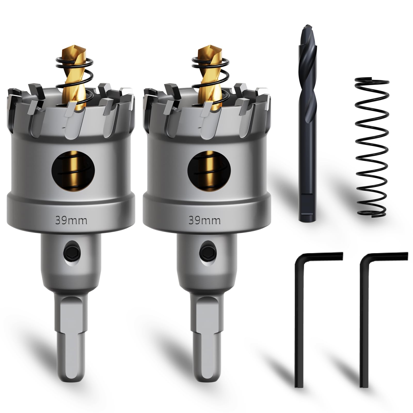METOTY 39mm 2PCS Carbide Hole Saw Set,Heavy Duty Tungsten Carbide Tipped Hole Cutters Set with a nitrided Step Drill and L-flench, for Steel Iron,Aluminum,Stainless stell