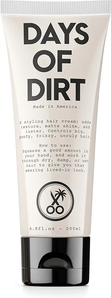 California Born Days of Dirt Hair Styling Cream for Dry, Fluffy, Frizzy, Clean Lived-in Look - Styling Cream for No-Hold, Texture &amp; Shine - Made in USA, 6.8fl oz