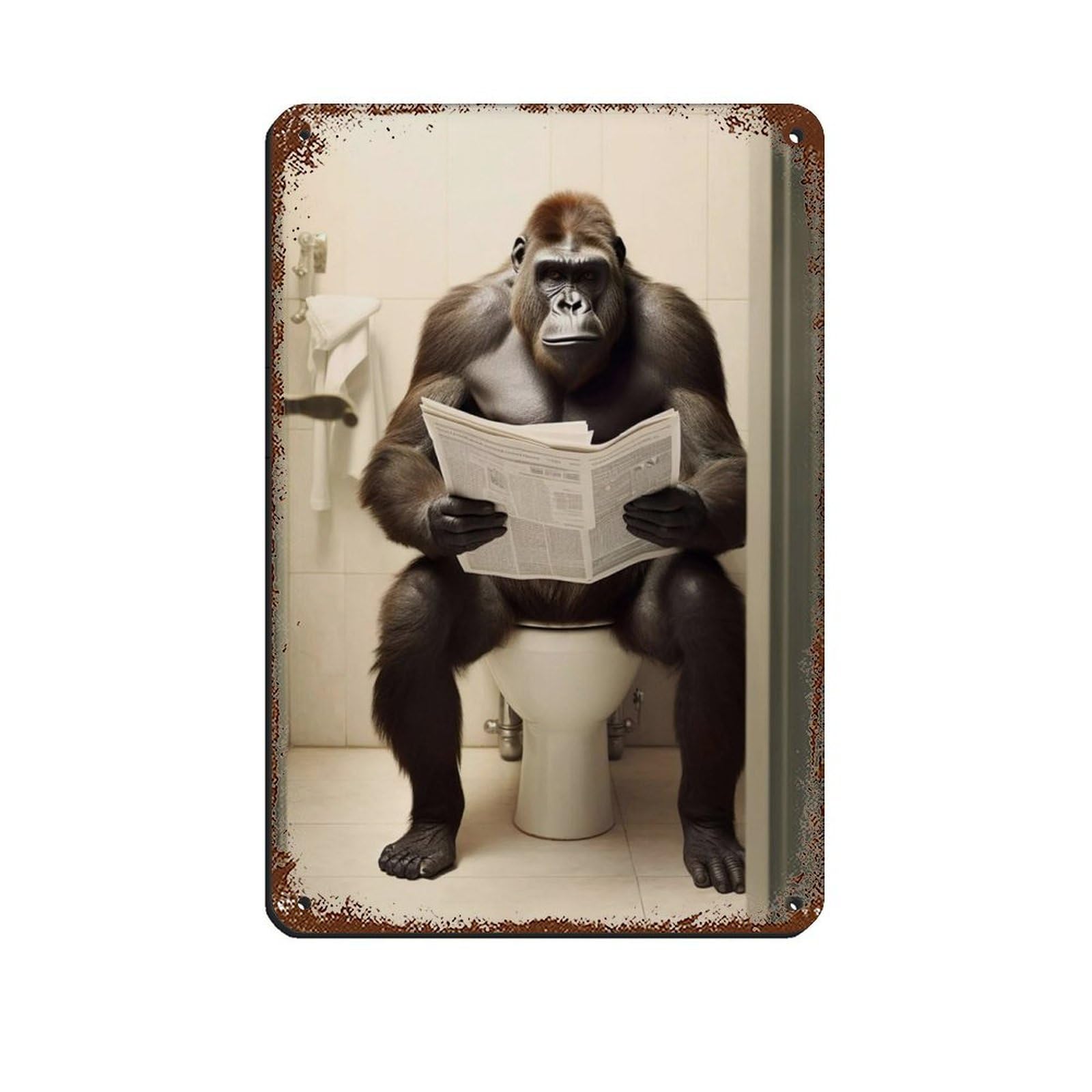 Lxwnze 20L X 30W Cm Gorilla Sitting On The Toilet Reading A Newspaper (2) Tin Sign Vintage Metal Pub Club Cafe Bar Home Wall Art Decoration Poster Retro 8X12inch(20X30cm)