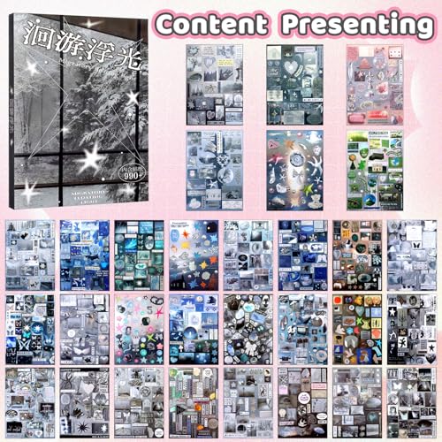 Image of 990Pcs Cute Scrapbook Stickers Travel Y2k Japanese Sticker Book for Adult Kawaii Korean Stickers for Journaling Laser Aesthetic Sticker Glitter Toploader Decor for DIY Card Art Crafts 30 Page Glimmers