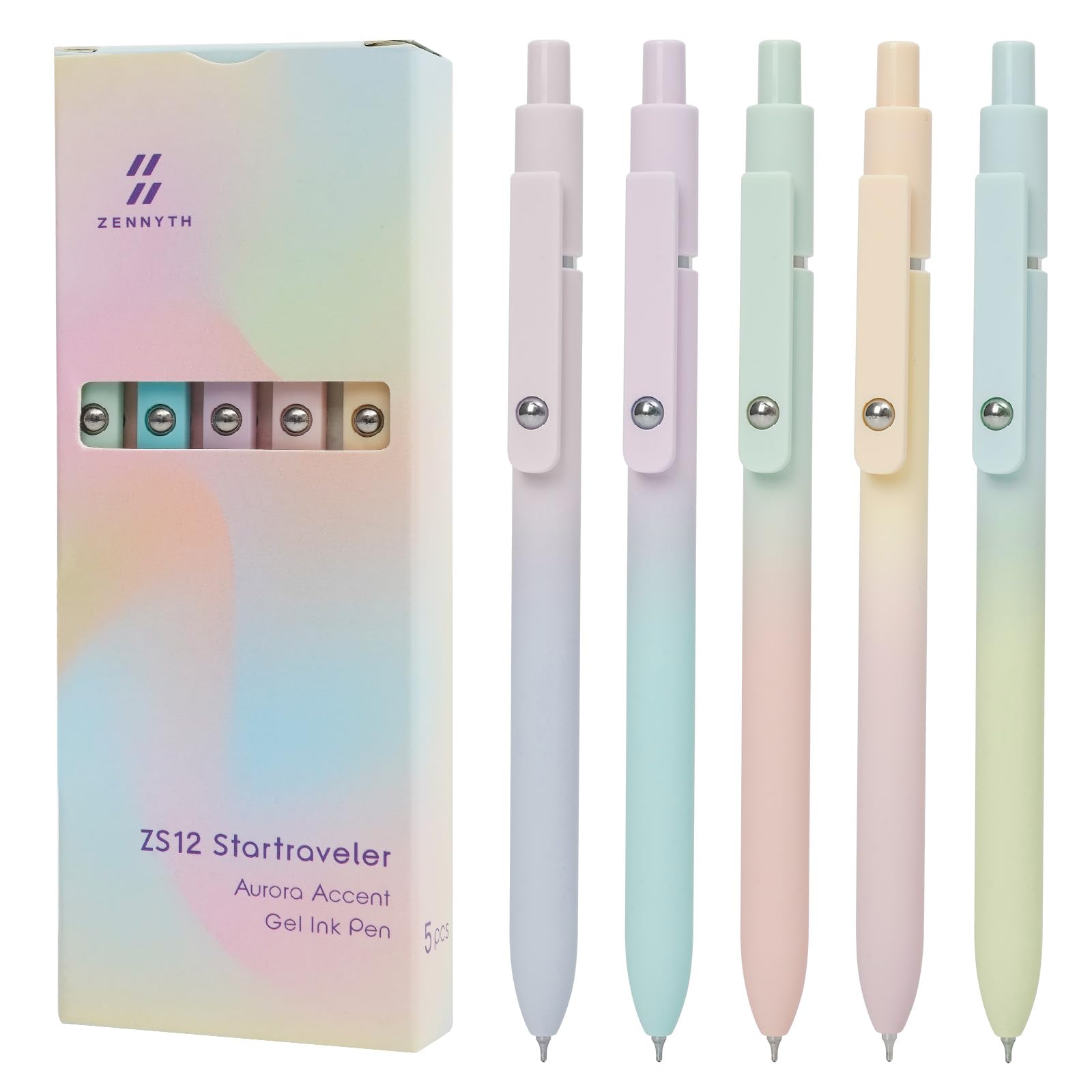 MorPionk Gel Pens, 5 Pcs 0.7mm Quick Dry Black Ink Pens Fine Point Smooth Writing, Cute Office School Supplies Gifts for Women (Gradient)