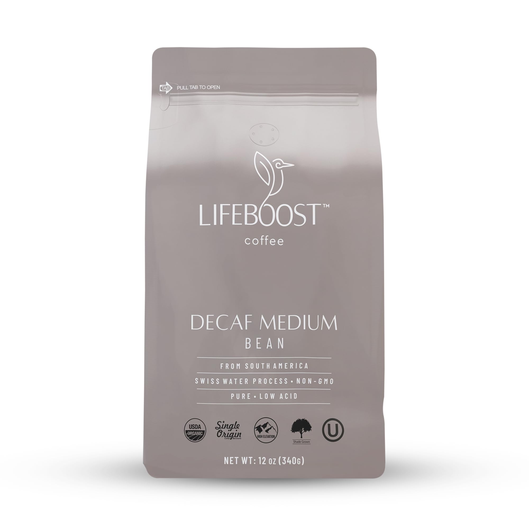 LIFEBOOSTMedium Roast Decaf Coffee Beans – Organic Low Acid Swiss Water Decaf – Whole Bean Coffee – Third Party Tested for Mycotoxins & Pesticides – Chemical Free – 12 ozUSDA Organic