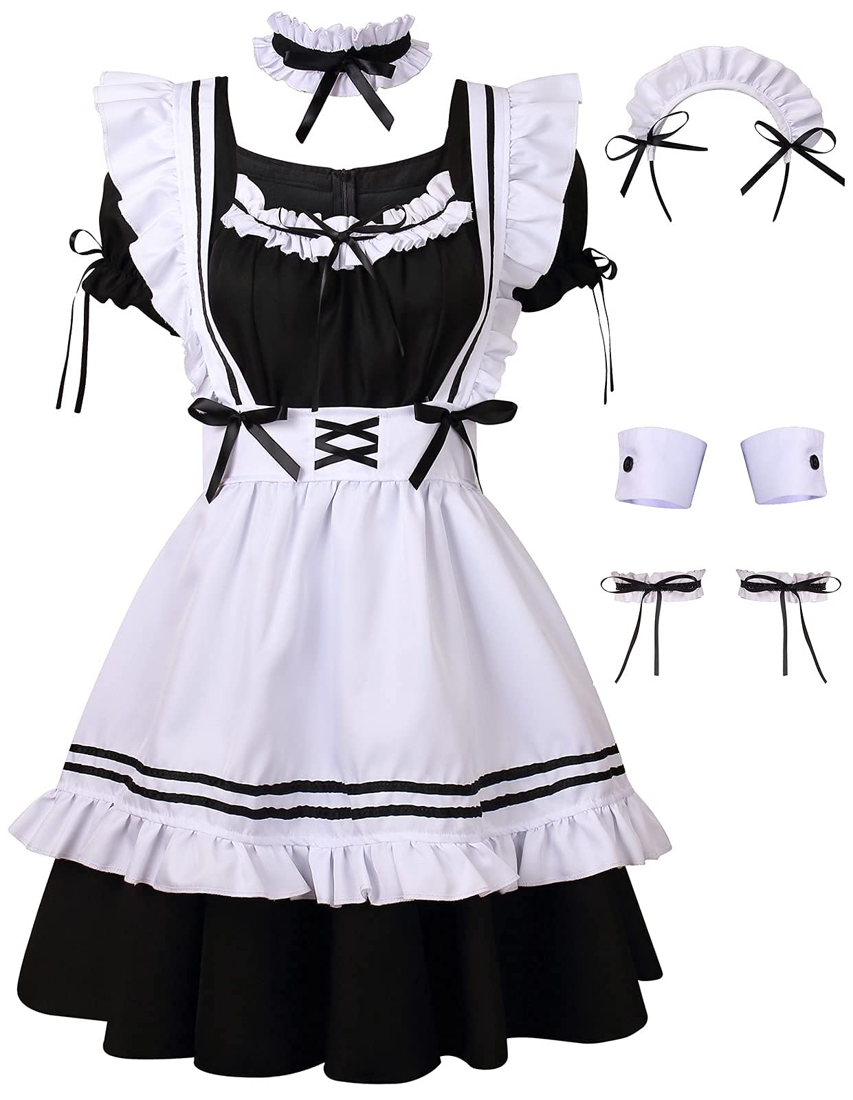 Colorful House Women's Anime Cosplay French Apron Maid Fancy Dress Costume - X-Large Black 03