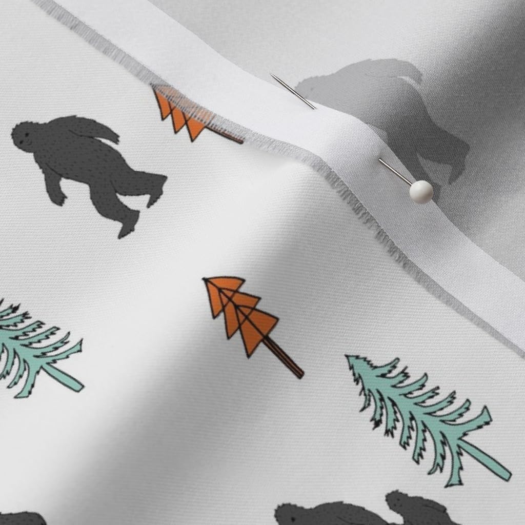 Spoonflower Fabric - Sasquatch Forest Mythical Animal Orange Mint Grey Nature Monster Printed on Organic Cotton Sateen Fabric by The Yard - Sewing Quilting Apparel Home Decor