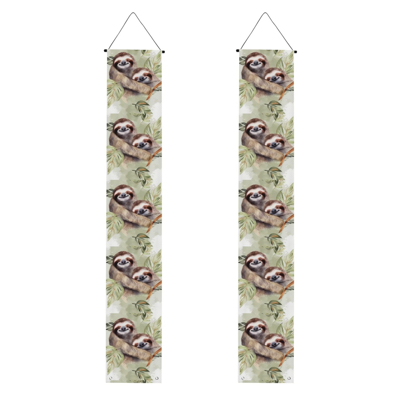 Watercolor Sloth Porch Banner 2PCS, Summer Hanging Flag Party Porch Sign Front Door Hanging Decorations for Indoor Outdoor Holiday Yard Decor Wall Backdrop 71 x 12 Inch