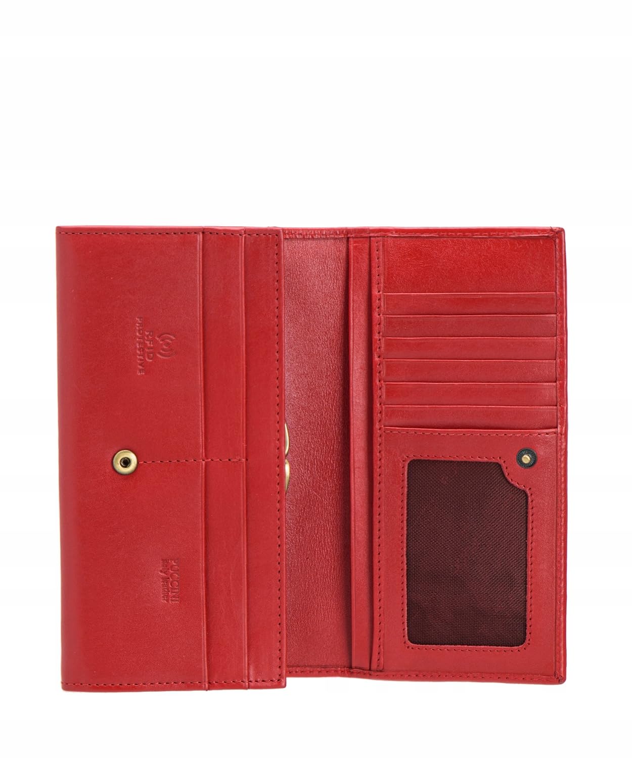 PUCCINI Damski Skórzany Portfel, Zabezpieczenie RFID, Czerwony, Klasyczny, Duży, Zamykany na Zatrzask, Kolekcja Murano, MU1705-3E