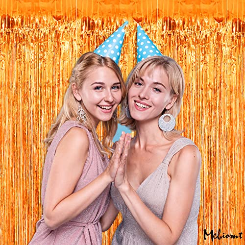 Image of 4 Pack Orange Fringe Curtain Backdrop, 3.2Ft x 6.6Ft Metallic Tinsel Foil Fringe Streamers Background for Photo Booth Birthday Wedding Baby Shower Carnival Easter Mother's Day Party Decorations