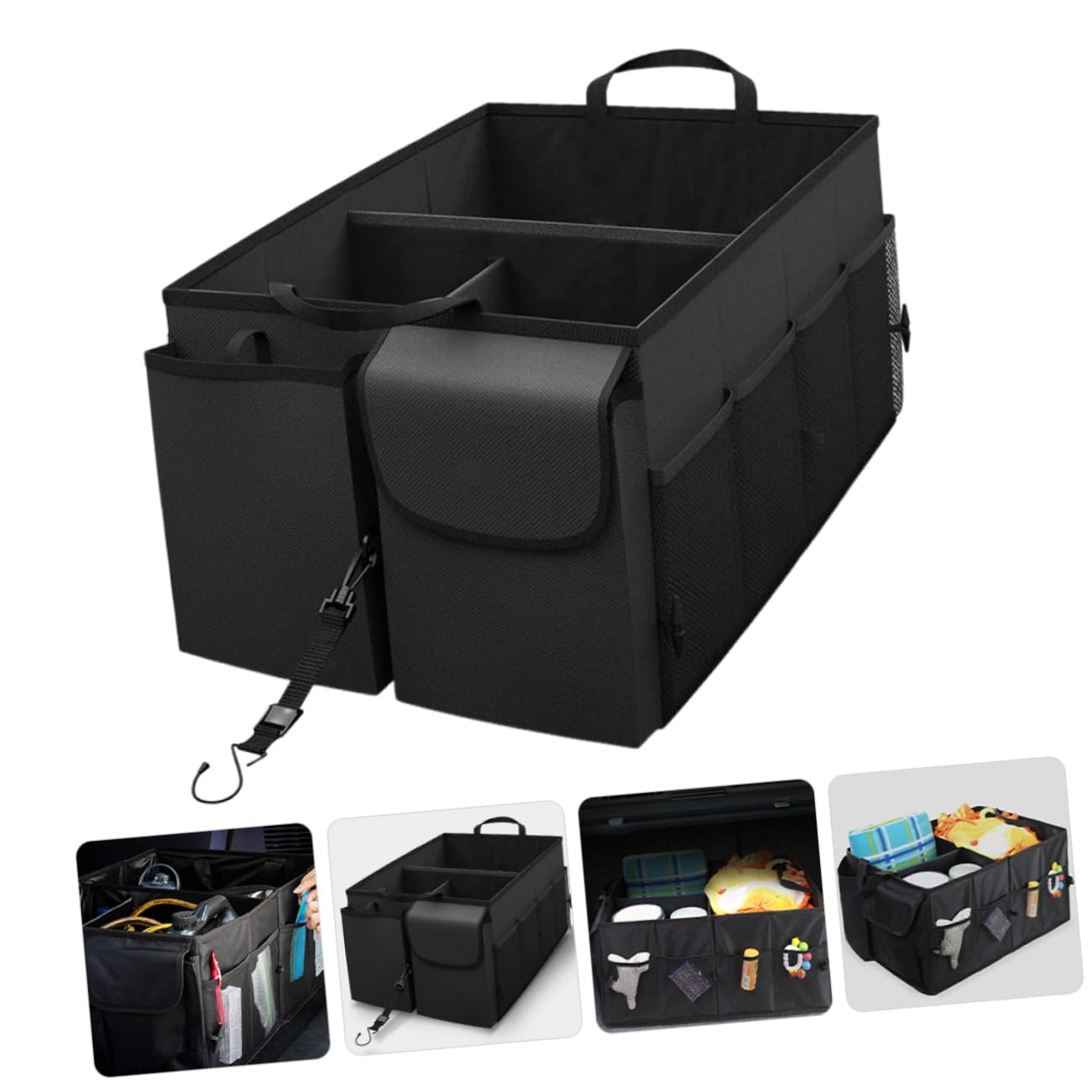TOPBATHY Kofferraum Organizer fürs Auto aus Oxfordstoff Schwarz mit Mehreren Fächern und Taschen Robust und Platzsparend für Kofferraum