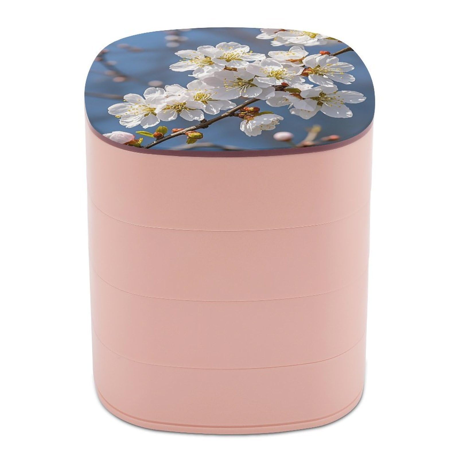 VstaDank Japanese Floral Cherry Blossom Jewelry Box 360° Rotatable Jewelry Organizer 4 Layers Jewelry Case with Lid Fashion Portable Earring Holder for Bracelets Rings Bracelets Vanity