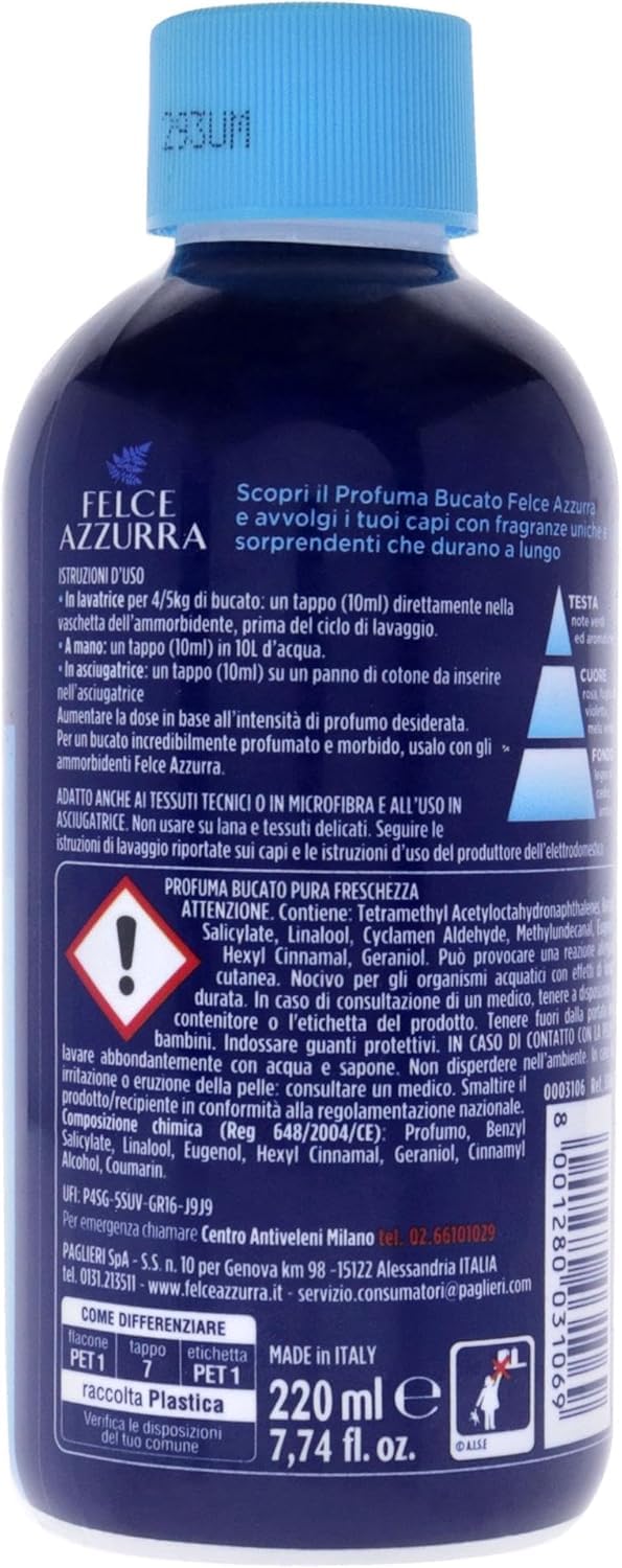 Felce Azzurra Profumatore per Bucato Pura Freschezza - Ambientador para el hogar (12 unidades, 220 ml, incluye llavero Beni Culinari gratuito)