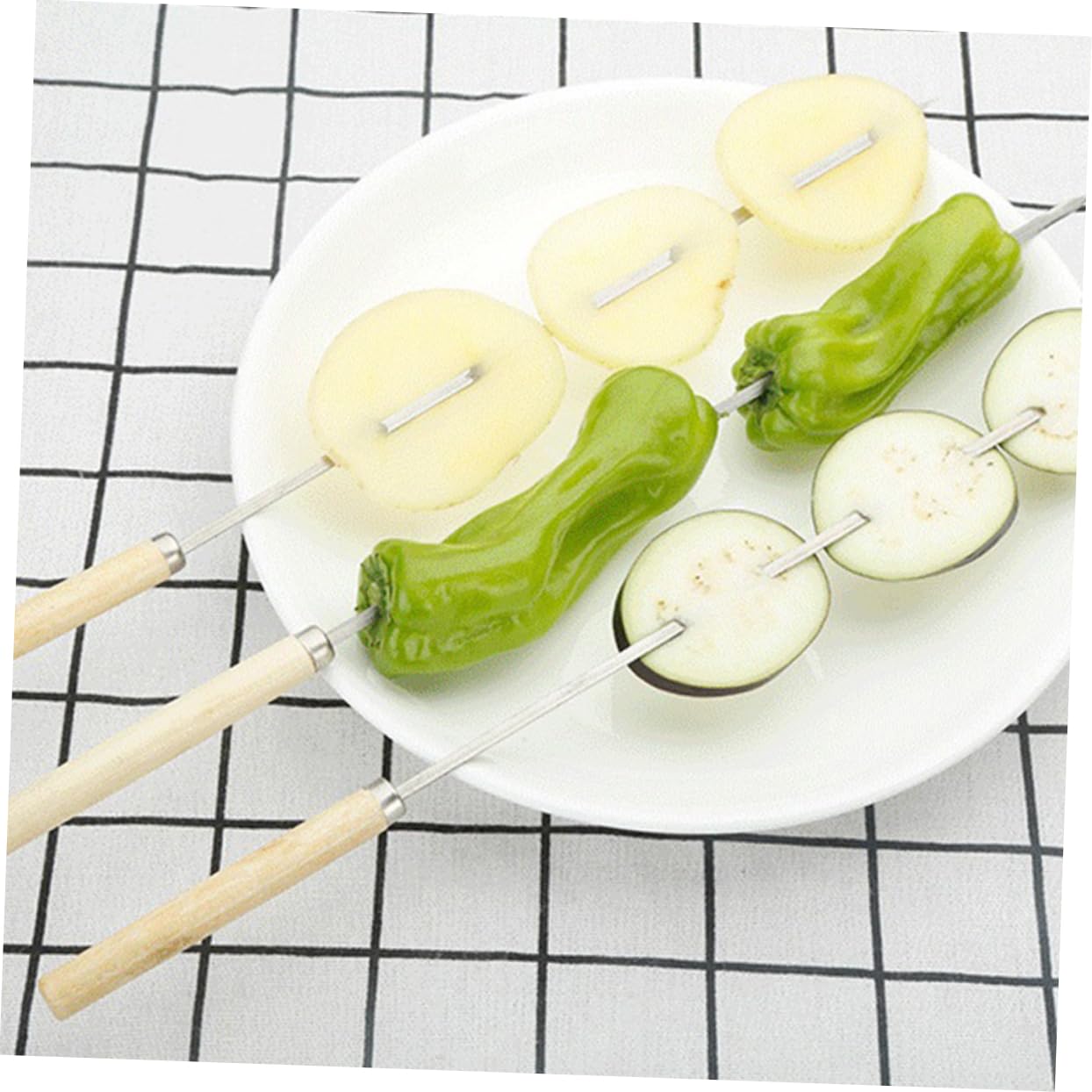 OFFSCH Grill Tools 50pcs Bbq Forks Wooden Handle Stainless Steel Bbq Meat Forks Non-slip Easy to Clean for Cheese Meat Fruit Corn