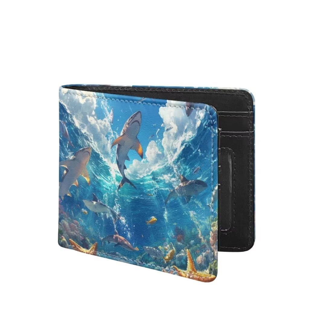 Coldinair Underwater Shark Kids Wallet,Little Boys Wallet for Kids,Leather Bifold Wallet Credit Card Cash Id Holder Slim Rfid Blocking