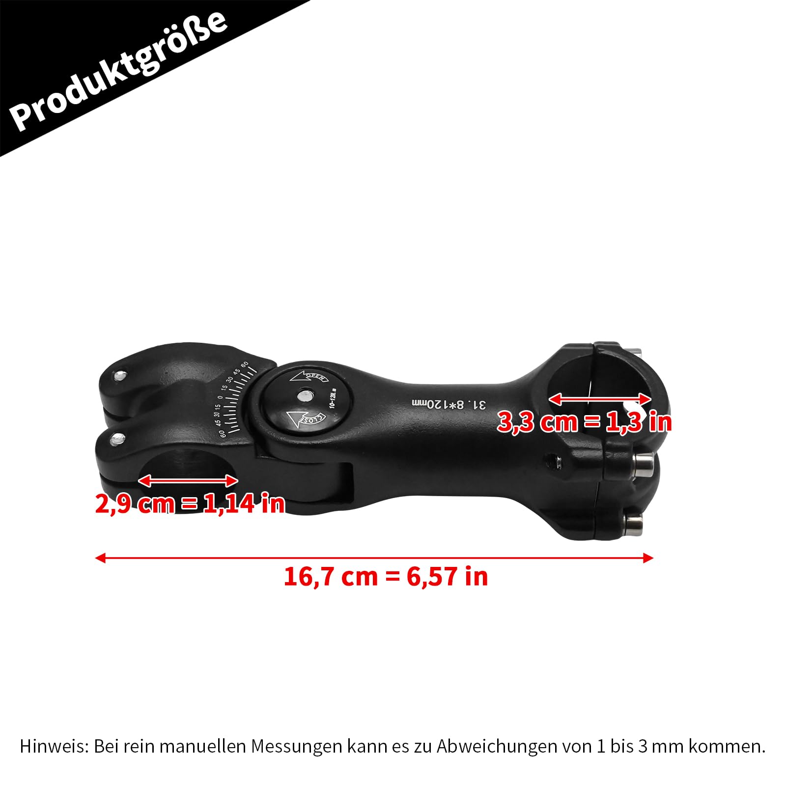 Regulowany wspornik kierownicy rowerowej, 31,8 mm x 120 mm, kąt ± 60°, stop aluminium, zamiennik do rowerów MTB, rowerów szosowych, BMX