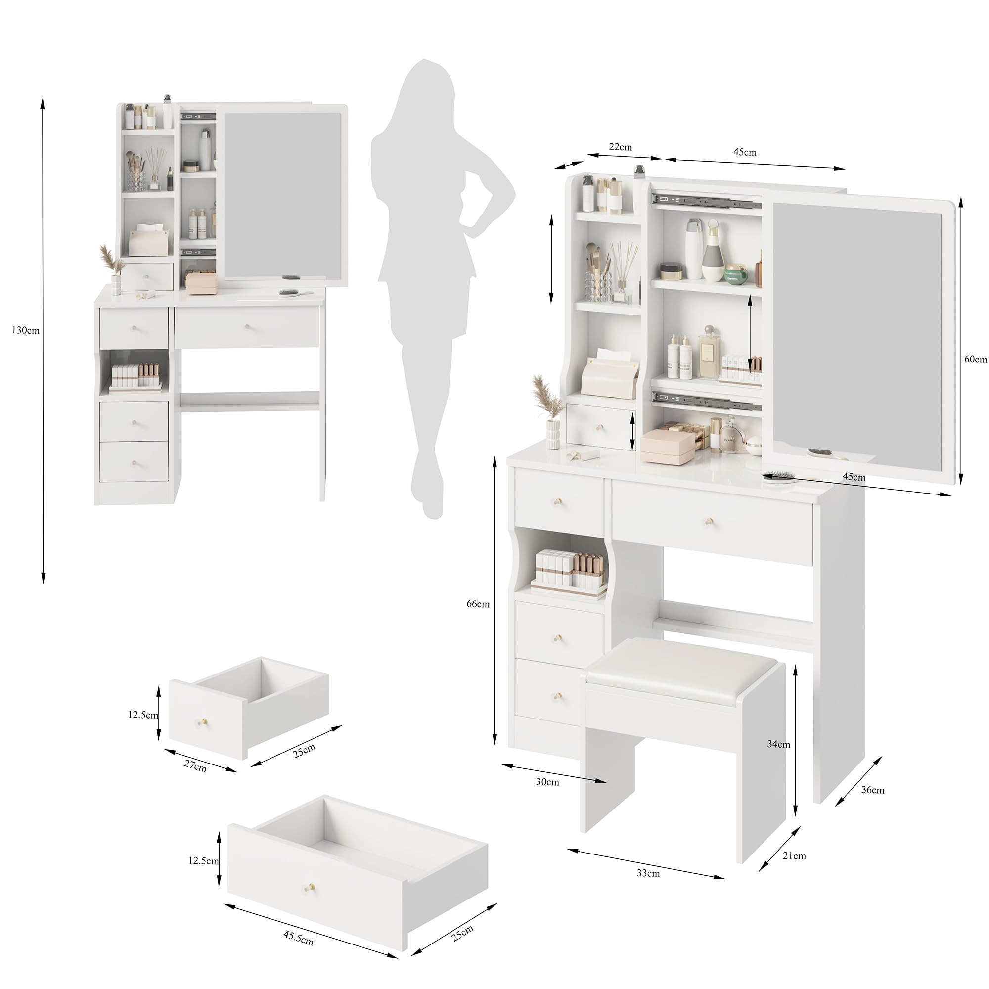 Small Makeup Vanity Desk 0151 Kleine make-uptafel met spiegel en