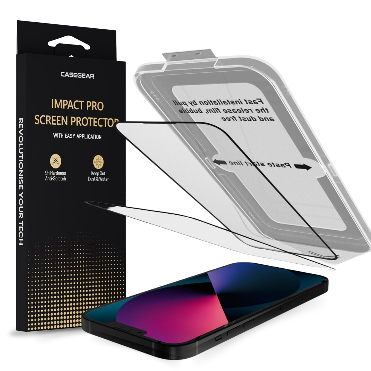 CASEGEAR Impact Pro Tempered Glass Screen Protector For iPhone 13 (Clear) With Auto Alignment Tray | Edge To Edge Coverage | Scratch Resistant - 1 Pack (B0D2YC6ZQZ) Amazon Price History, Amazon Price Tracker