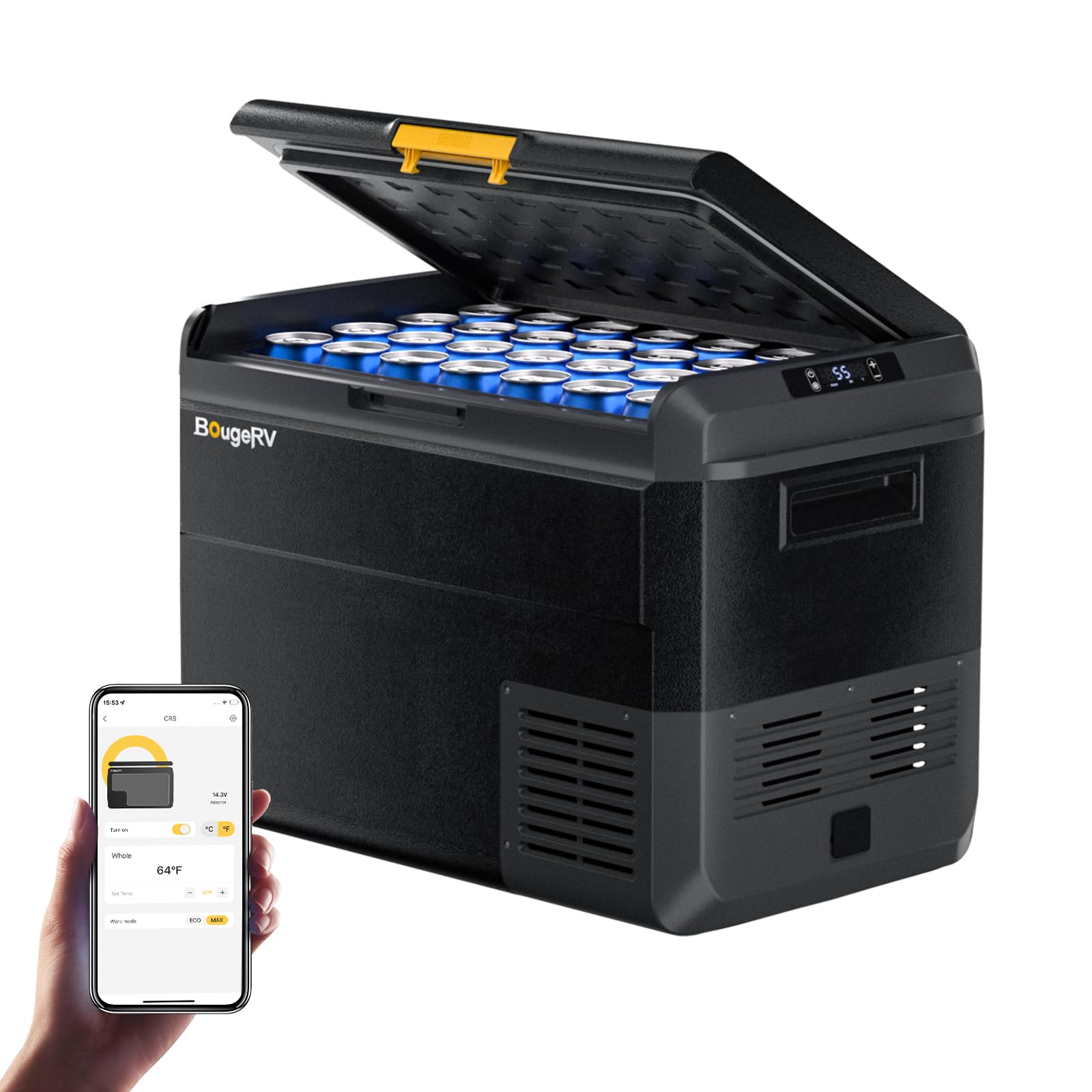 BougeRV CRS 50L compressore frigo box 12 V/24 V 230 V con controllo APP cestino integrato portatile per auto, congelatore, campeggio, frigorifero, elettrico, IPX4, impermeabile, per viaggi, barca