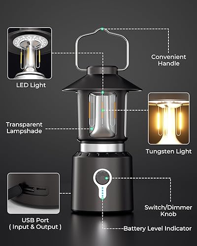 Miniatura 6 de Linterna de camping recargable, luz telescópica para campamento, luces de emergencia retro impermeables, faroles eléctricos para cortes de energía,