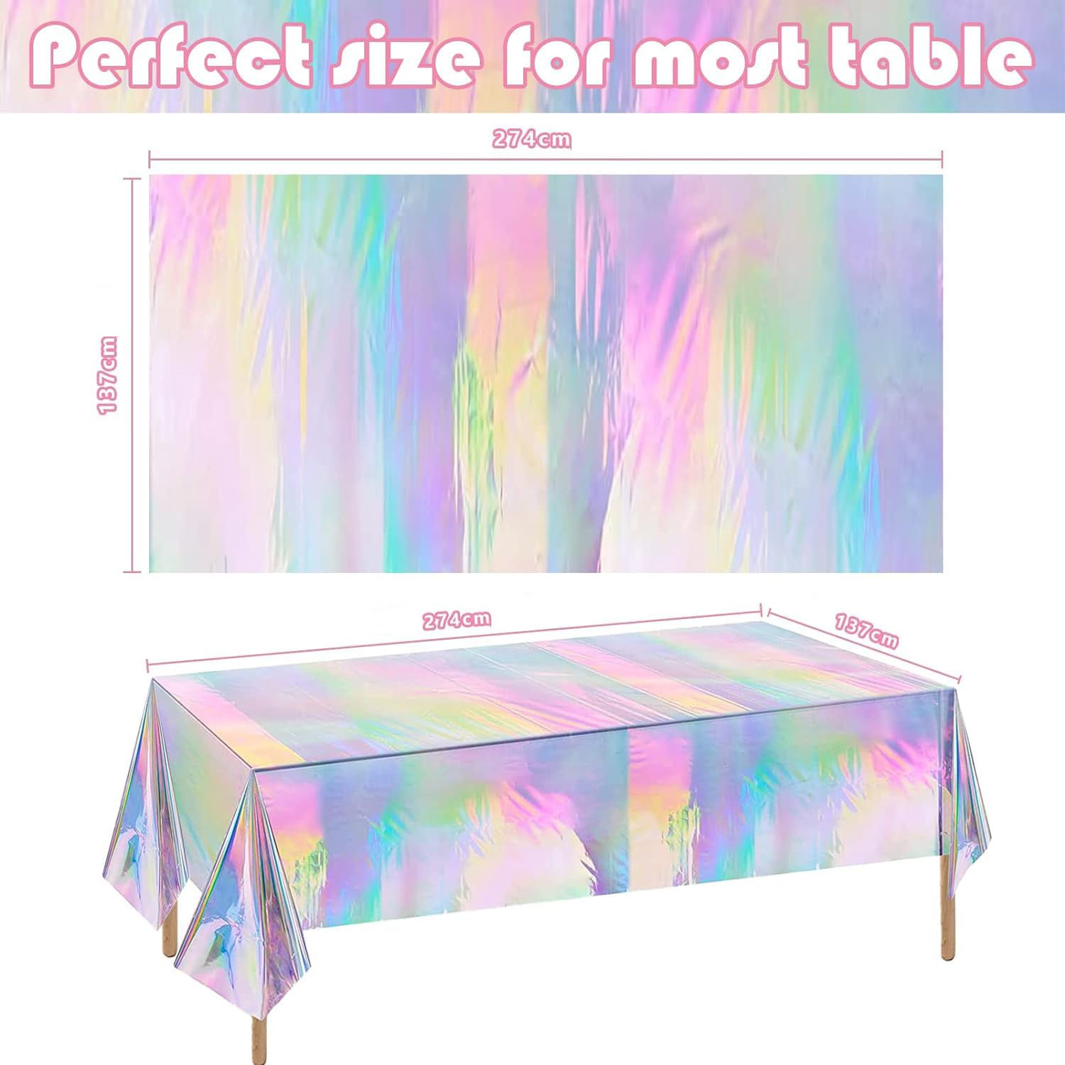 Taiyyi Pack of 2 Laser Holographic Rectangular Tablecloths, Waterproof, Silver Foil, 137 x 274 cm, Perfect for Parties - Image 3