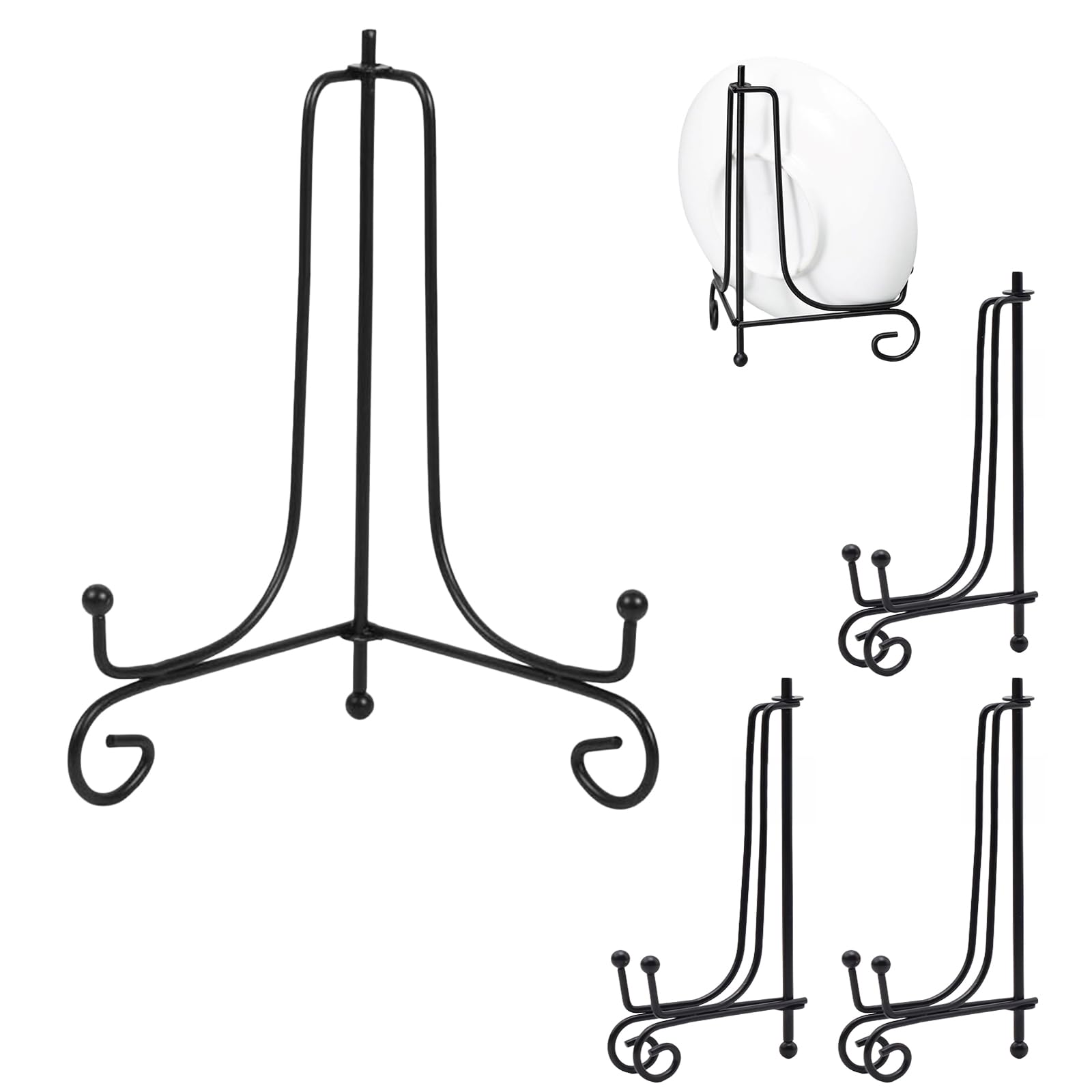 TIANLIN 7 Pollici Porta Piatti da Esposizione, 4 Pezzi Nero Cavalletto in Ferro Nero, Supporto Espositore in Ferro per Foto Pieghevole, per Piatti Decorativi, per Foto, Opere D'arte