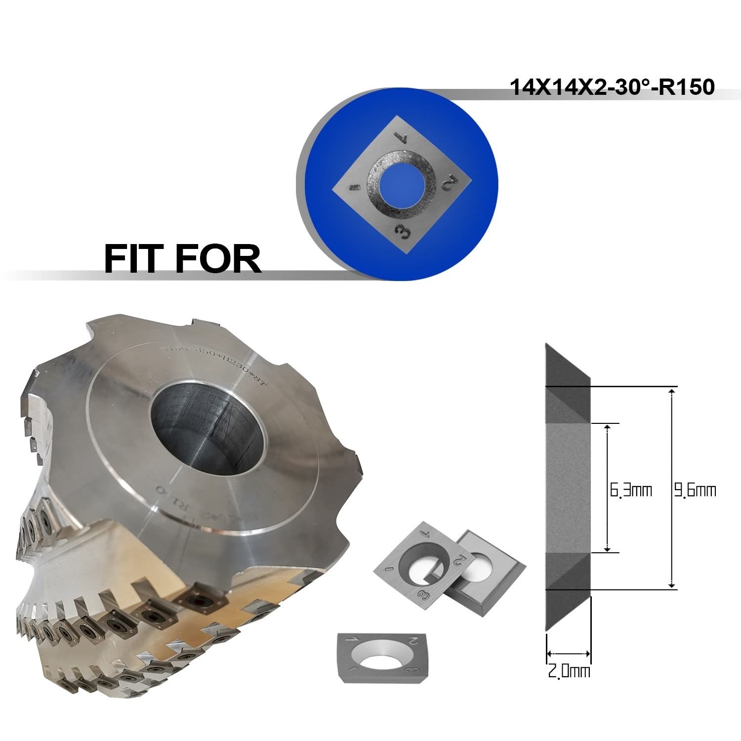 14mm kwadratowy frez z węglików spiekanych, 14x14x2mm-R150 wymienne wkładki z węglików spiekanych do obróbki drewna spiralna głowica strugarska 100 sztuk