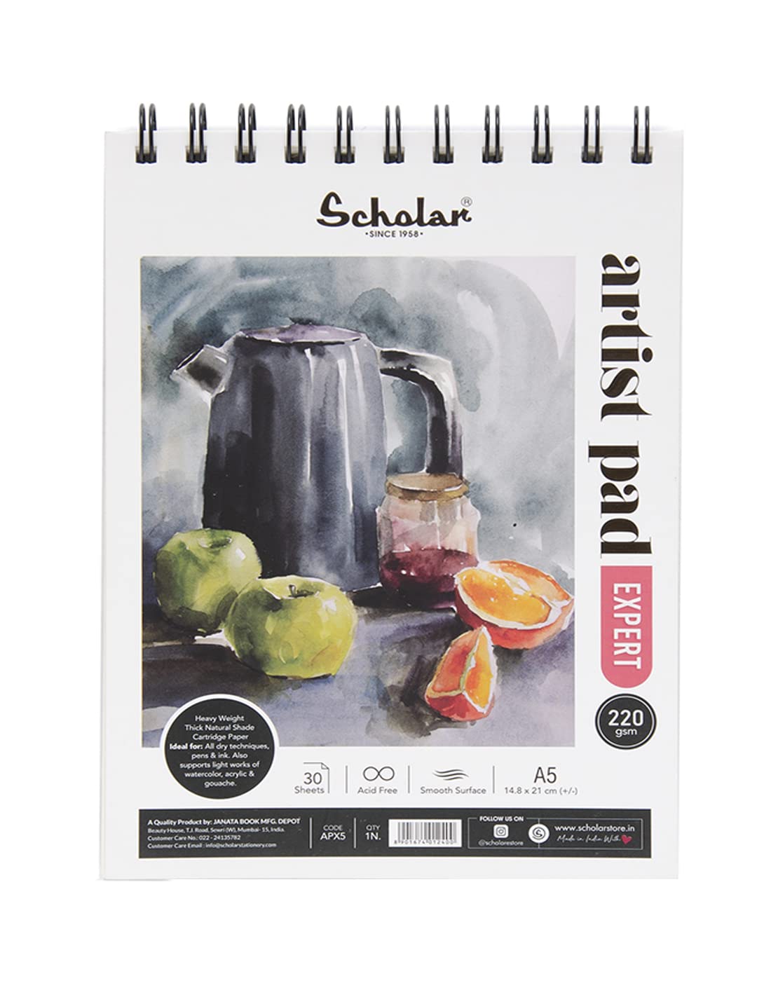 Scholar Artist Pad - Expert (220 GSM, Natural Shade Cartridge Paper, Wiro Bound) (A5) (Set of 2)-image-18