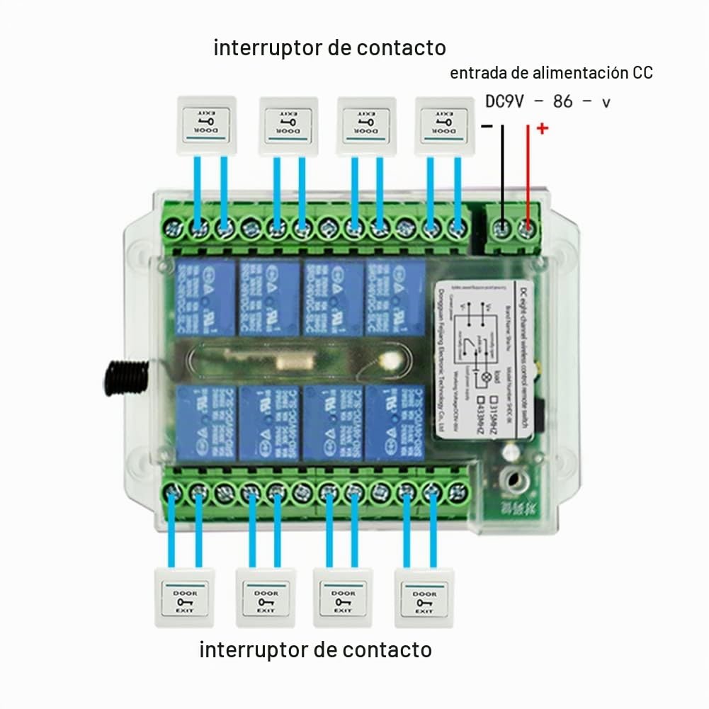 Interruptor de control remoto inalámbrico de 8 canales 12V/24V/36V 433MHz Cont remoto inalámbrico interruptor de control remoto de motor DC9V-72V