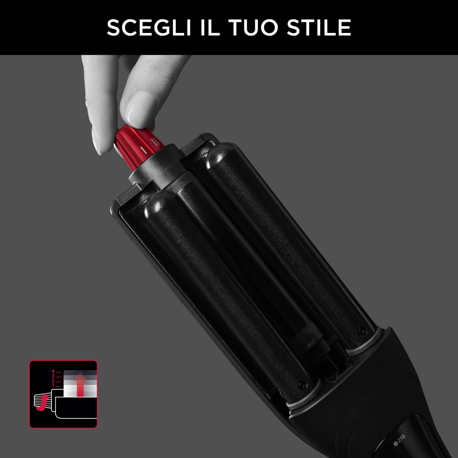 Rowenta x KARL LAGERFELD Waves Addict Hair Waver, Styler per Capelli, 4 Styling Mossi, 4 Impostazioni di Profondità, Temperatura Regolabile per Ogni Tipo di Capelli, Capelli Luminosi, CF471L