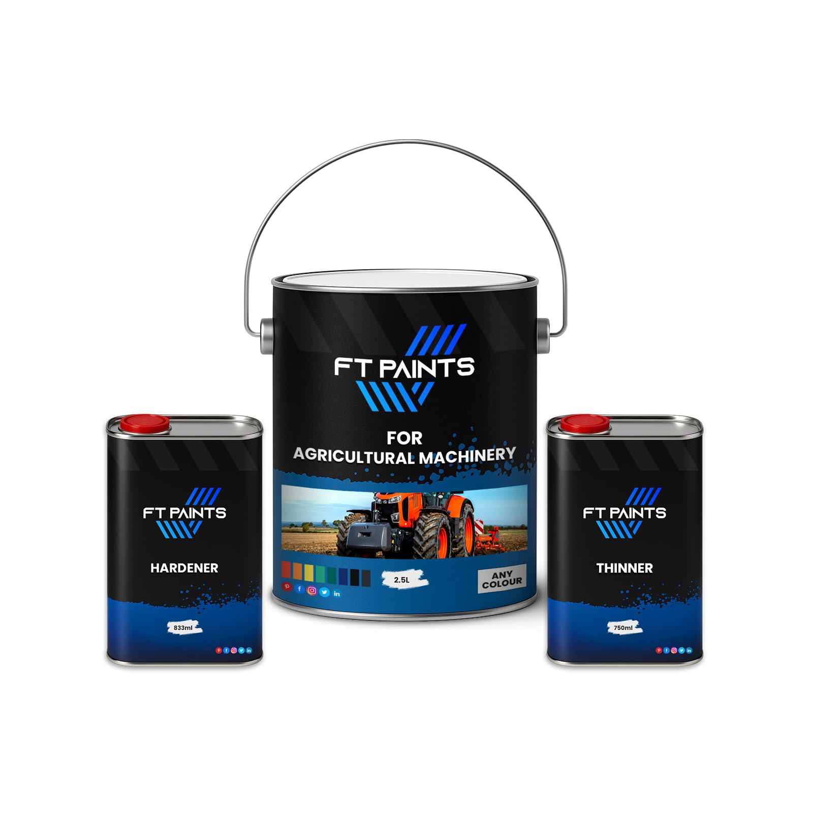 FT Paints 4.083 liters Kit ACRY High-Gloss 2K Paint with Hardener E9005 (Standard Drying) For Agricultural Machinery -RAL 5002-Ultramarine Blue
