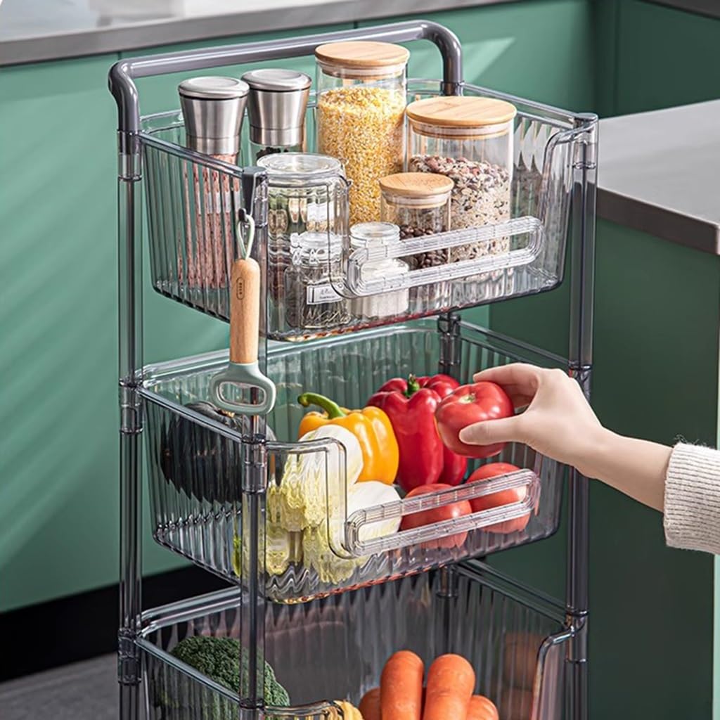 Scaffale a 4 ripiani, carrello mobile in acrilico con ruote di bloccaggio, organizer angolare per bagno, uso domestico e ufficio
