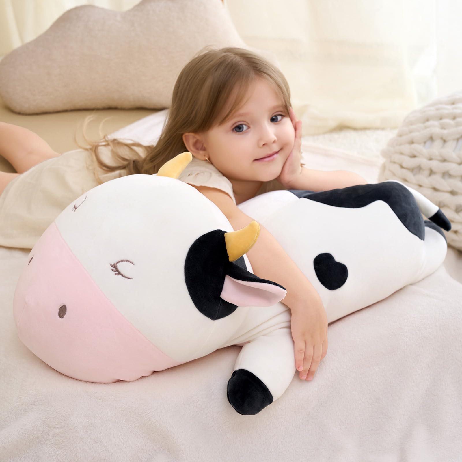 GAGAKU - Peluche di mucca da latte pesante, peluche di mucca da latte pesante per l'ansia, dolce peluche cuscino giocattolo regalo per bambini e adulti 66 cm