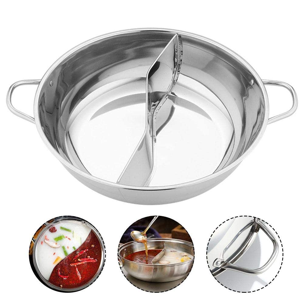 CHQUAN Stainless Steel Mandarin Duck Pot Induction Cooker Soup Pot with Divider Kitchen Household Yin and Yang Pot (Without Lid)