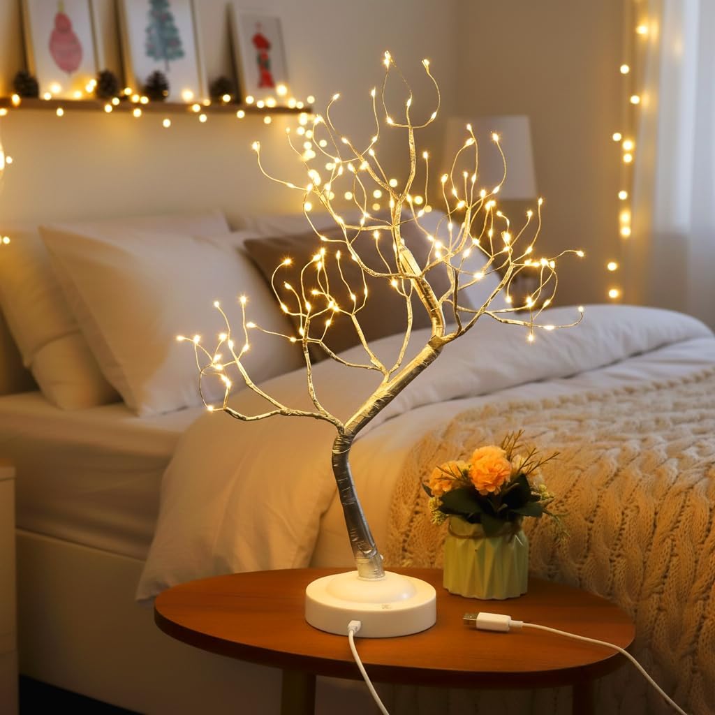 FUCHSUN 108 LED Tabletop Bonsai Tree Light Artificial Lighted Tree, Battery and USB Operated, 6 Hrs Timer, Adjustable Branches (Warm White Glow Silver Branch) - Image 2