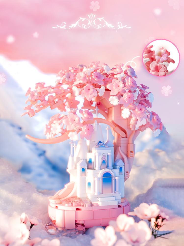 Lreyrous Pink Cherry Blossom Tree Set 543 pcs Sakura Bonsai Building Block Toy, Birthday Gift for Kids 14+ and Adults, Flower Bouquet Building Set