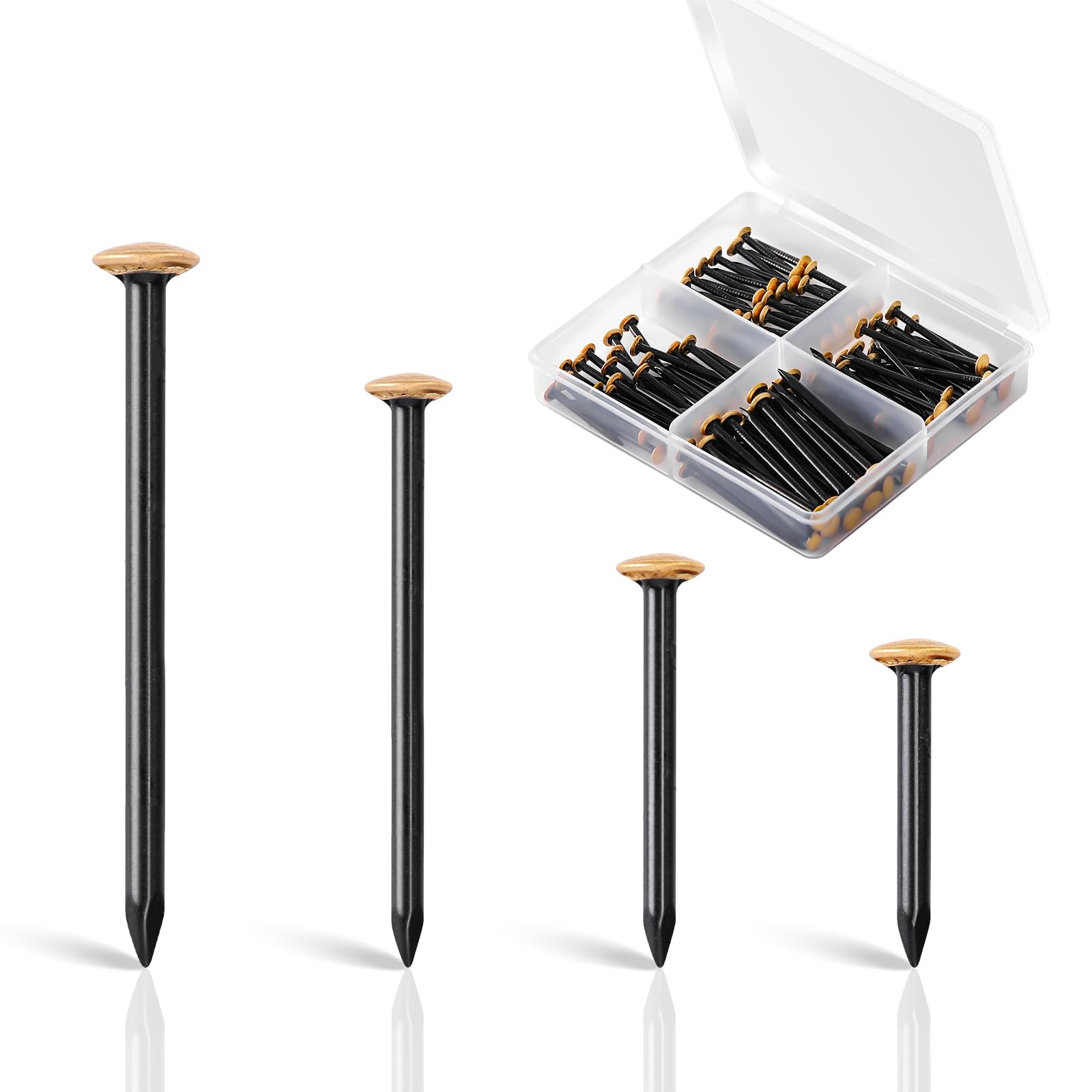 GoldOars 120 Stahlnägel Set (20/25/30/40mm) Bildernägel mit Box Nägels für Betonwände Ziegelstein Putz & Holz Rostfreie Stahlnägel Ohne Bohren, Gold