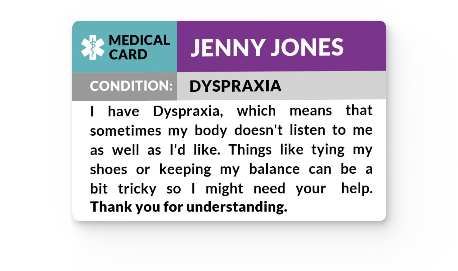 Dyspraxia Information & Awareness Cards - Communication & Support Aid - Eco-Friendly - Designed & Printed in The UK - The Card Project UK