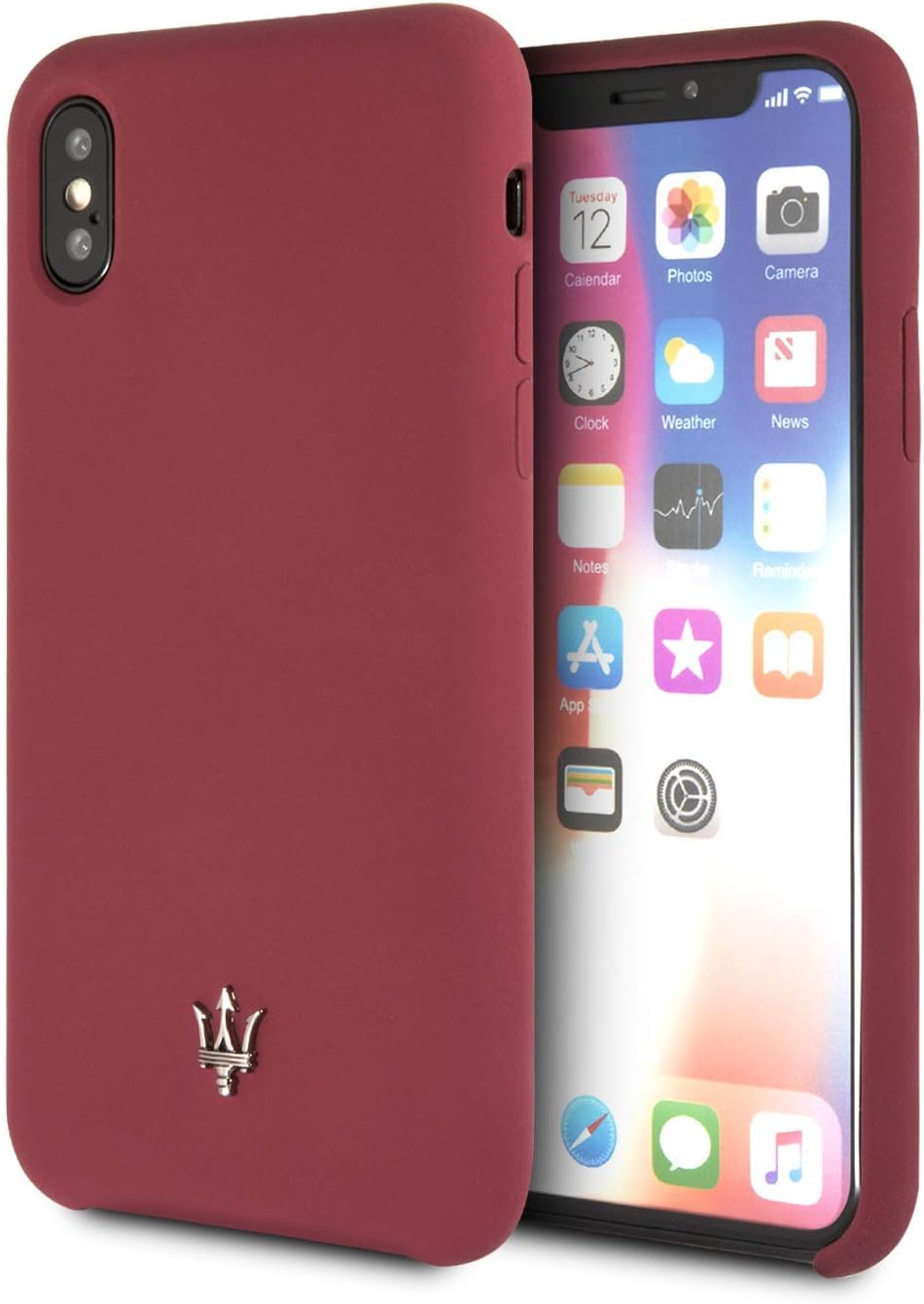 Maserati Phone Case for iPhone X and iPhone Xs Smooth Silicone Case with Soft Microfiber Interior Burgundy | Easy Snap-On | Drop Protection | Officially Licensed