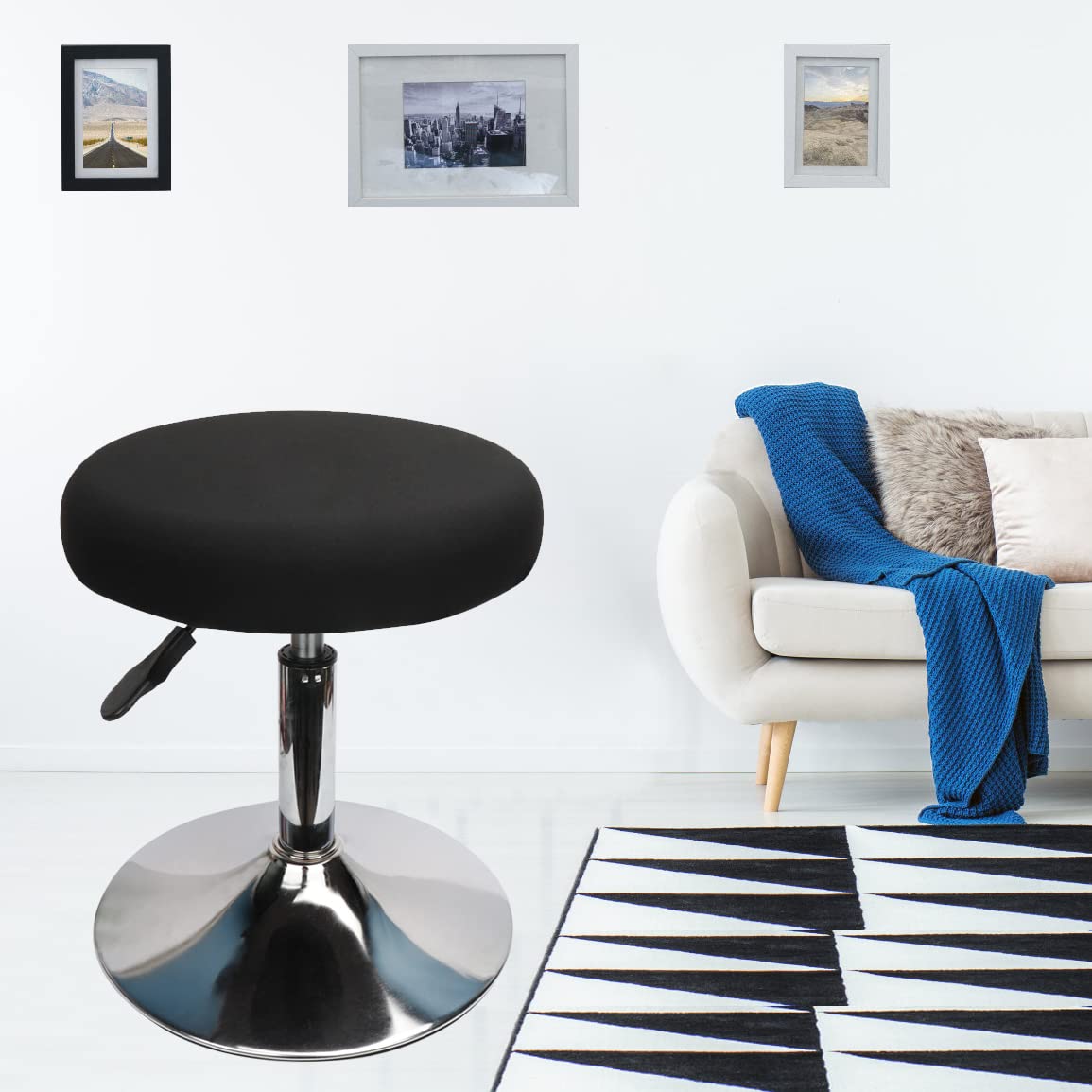 Copri Sgabello Rotondo Tessuto di Lusso Diametro 30-40cm, Elastico Antirughe Lavabile e Antipolvere (4 Pezzi Nero)