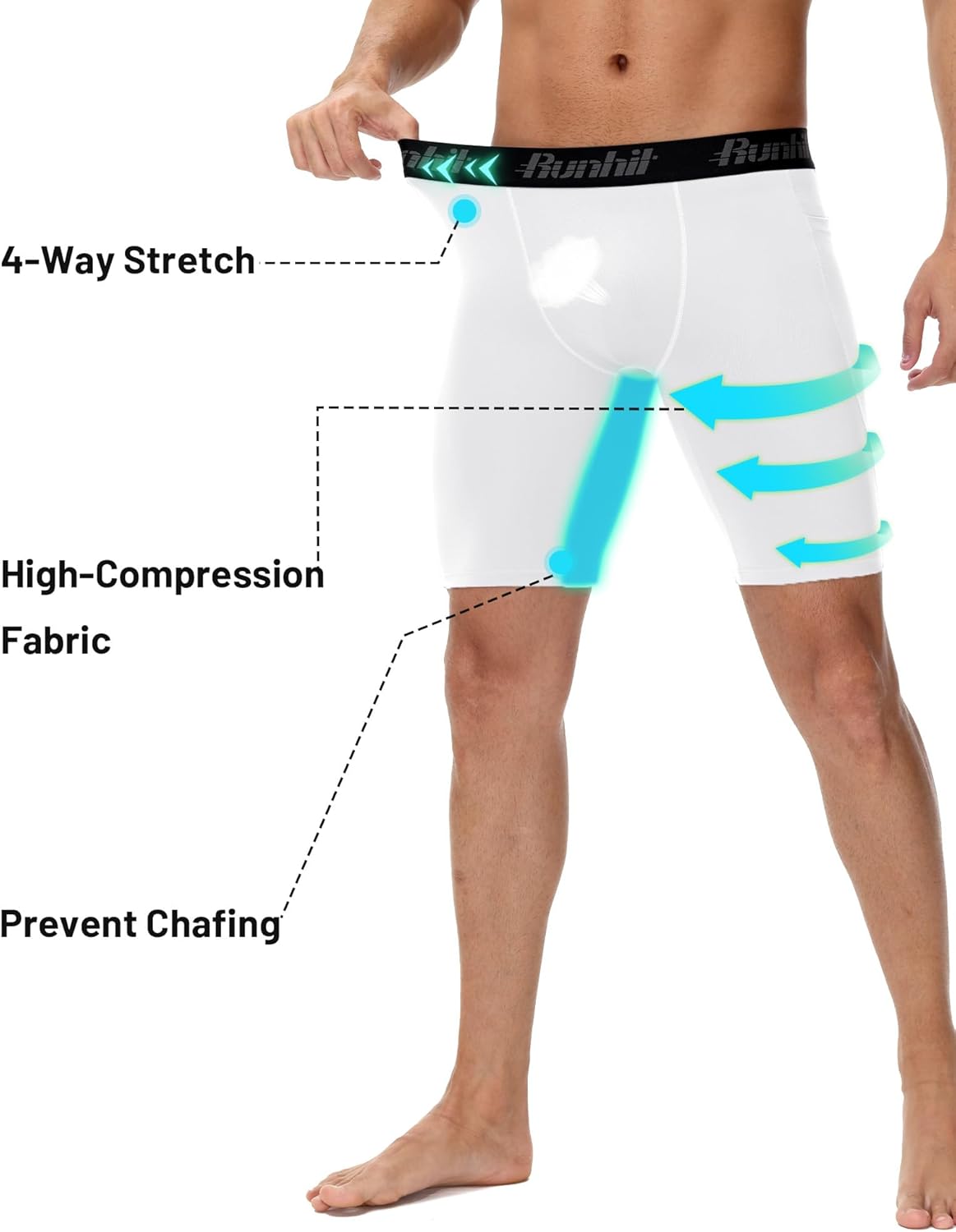 Runhit 2 Pack Mens Compression Shorts with Pockets 9" Performance Spandex Underwear Sport Athletic Workout Running Base Layer - Image 4