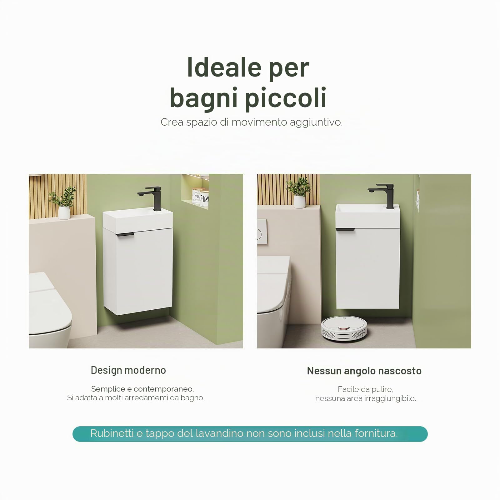 EMKE Lavandino con mobiletto da 41 cm, compatto lavabo con vasca in ceramica per WC ospiti e piccolo bagno, lavabo con mobiletto, bianco