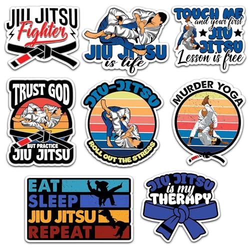 Image of Jiu Jitsu Sticker 8 Pcs (Large Size) Vinyl Stickers Laptop Waterproof Decal for Car Bumper Water Bottle Notebook Luggage Window Birthday Decorations - Size 4 Inches