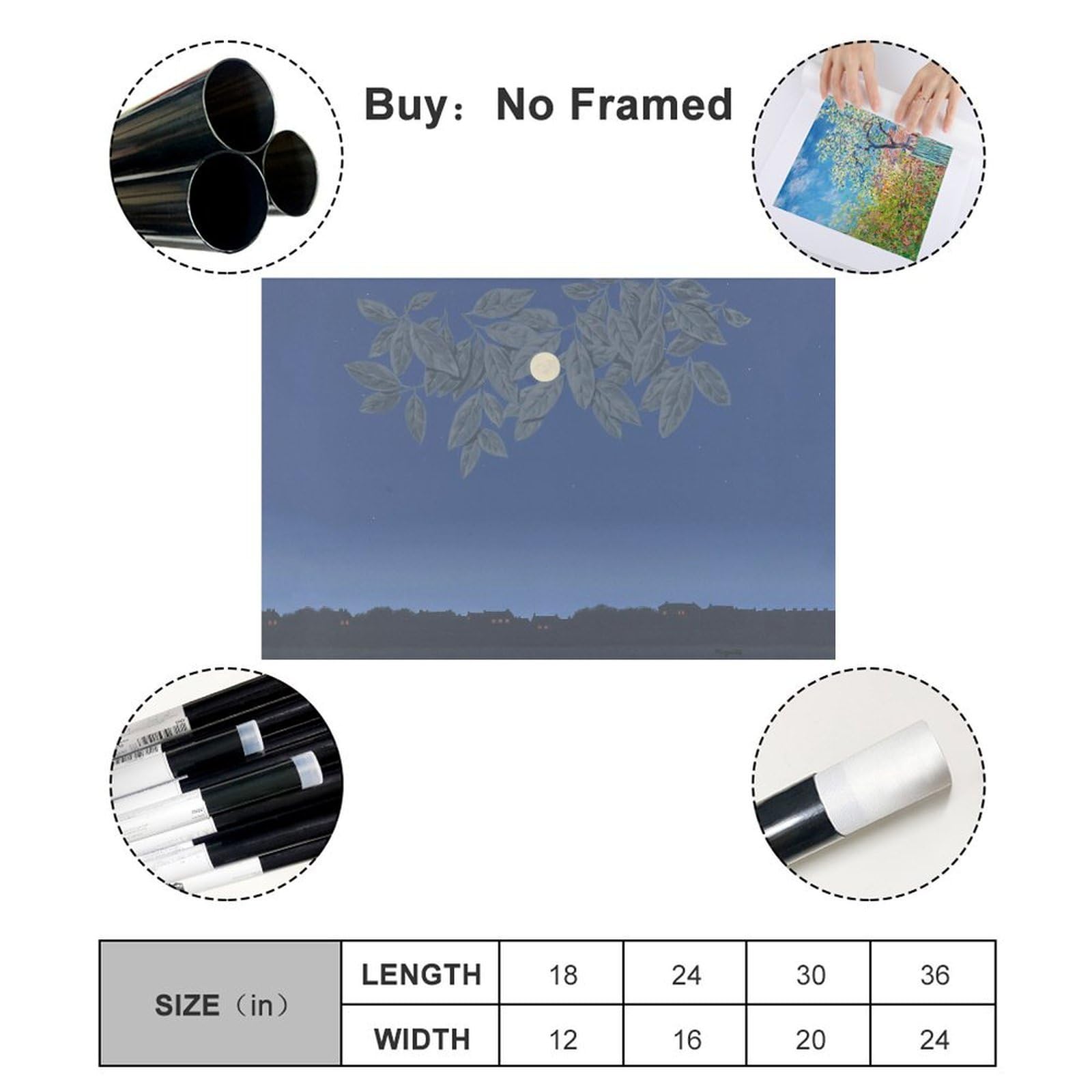 WCYB Het Onbeschreven Blad Nerki Magritte plakat surrealizm wydruki na płótnie Deco obrazy ścienne Unframe 40,6 cm szer. x 61 cm W