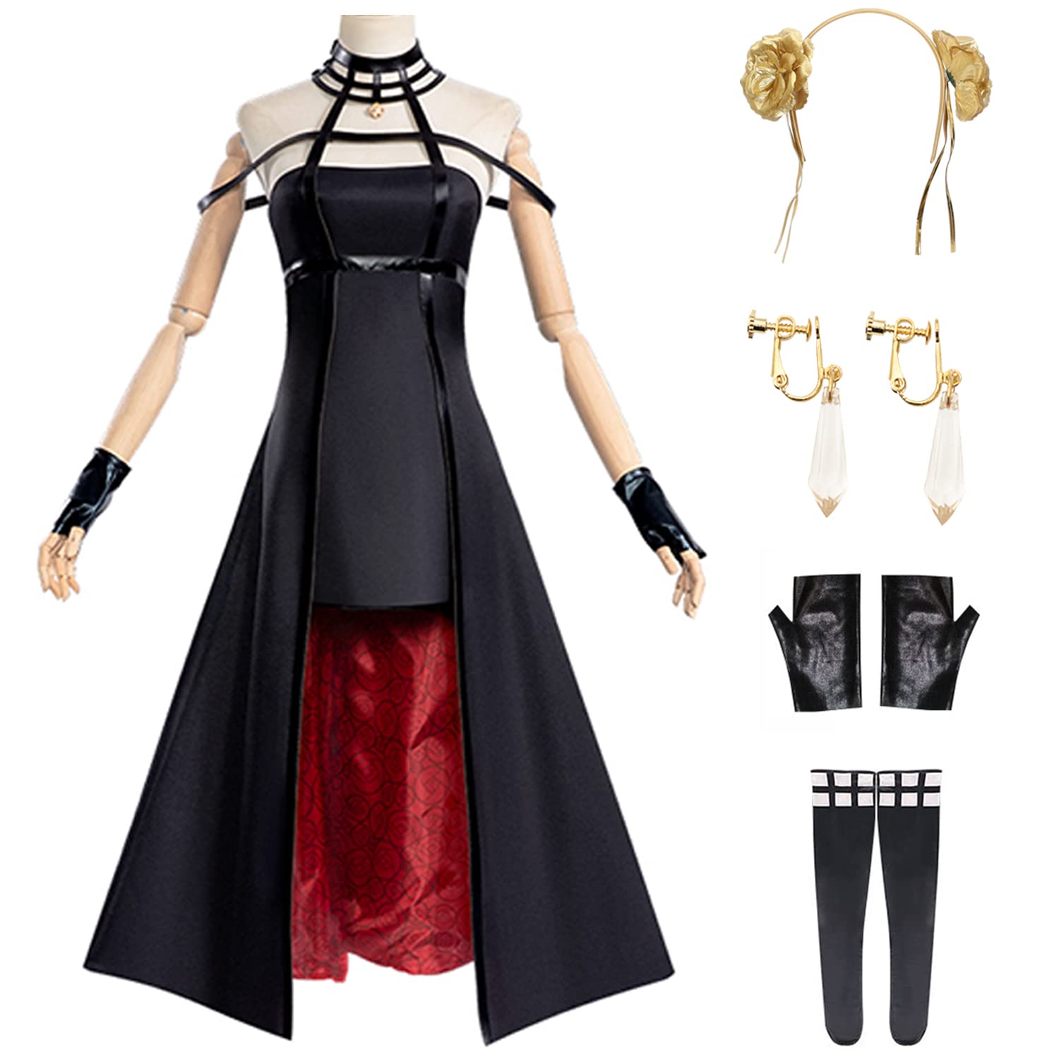 Anime Yor Forger Cosplay Costume Thorns Princess Killer Gothic Halter Black Dress Halloween Party Ou