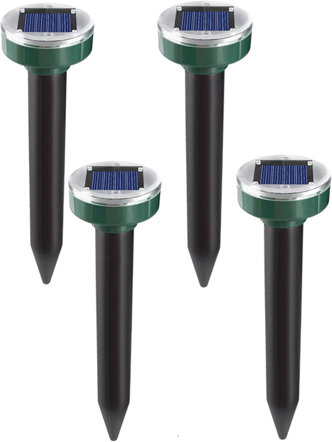 Bomoya Repelente solar de topos repelente de plagas de ratas, impermeable, funciona con energía solar, estacas para roedores de serpiente, gopher Spikes Chaser para jardín (4 unidades redondas)