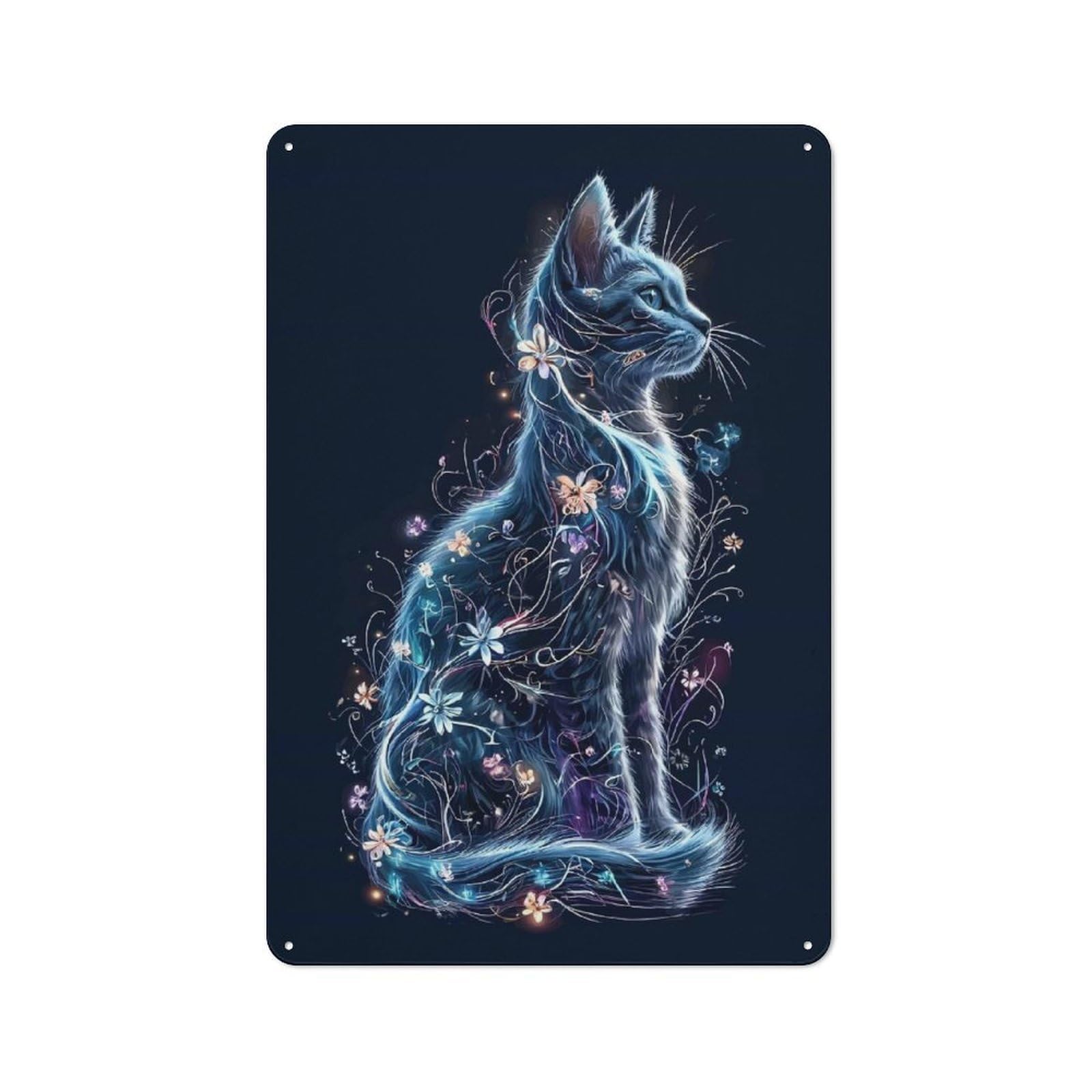 Floral Cat Digital Art Printed Metal Sign 30x20cm for Garage Wall, with Clear Industrial Wall Decor Character