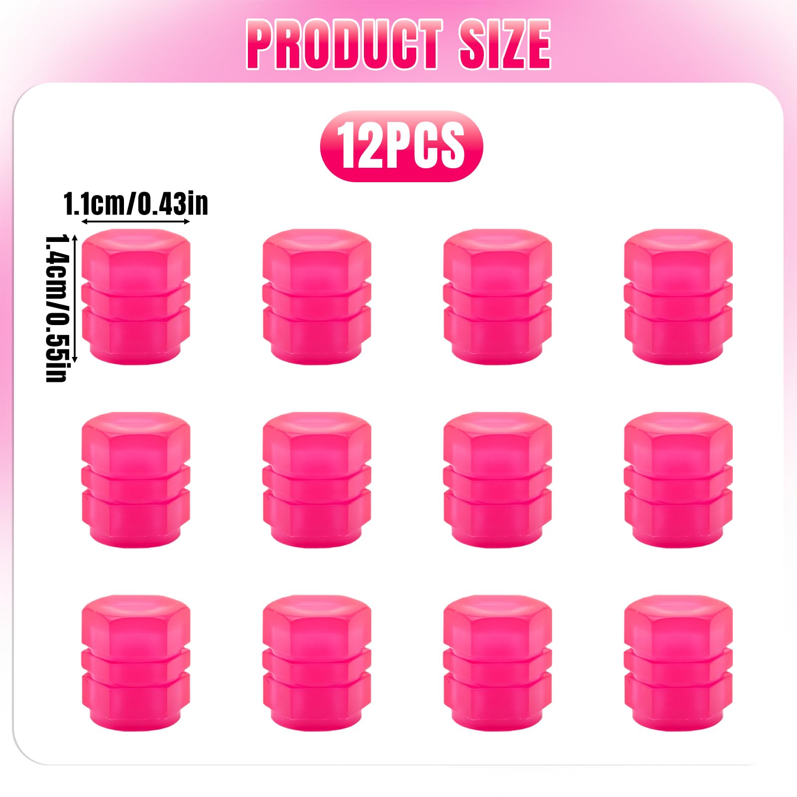 12 Piezas Tapas de Válvulas Luminosas para Coche, Tapones Rueda Coche Fluorescente, Tapones Fluorescentes para Neumáticos, Tapas Luminosas Accesorio Universal para Aire Coche Bicicleta Moto (Rosa) - 3
