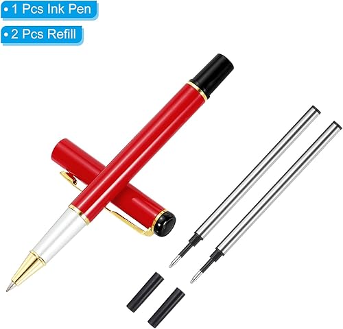 Miniatura 8 de PATIKIL Bolígrafo de tinta negra, bolígrafo de metal para negocios, punta de 0.020 in, 2 recambios de tinta con caja de regalo negra, lujo