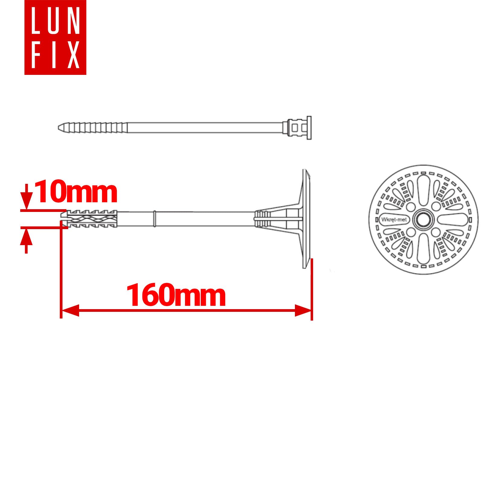 Cheville Isolation 10x160 mm, 200 pcs – Isolation Thermique façade, Fixation Panneau EPS WDVS, Cheville à Frapper Plastique avec rondelle, Fixation polystyrène Longue Isolant ITE ETA