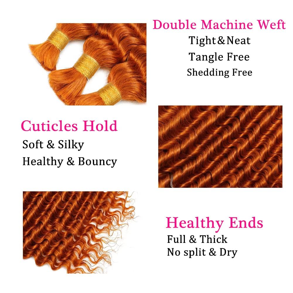 350 Orange Human Braiding Hair #350 Deep Wave Bulk 20 20 20 Inch Brazilian Virgin Hair Ginger Orange Deep Curly Braiding Hair Extensions 3 Bundle 50 Gram Per Bundle
